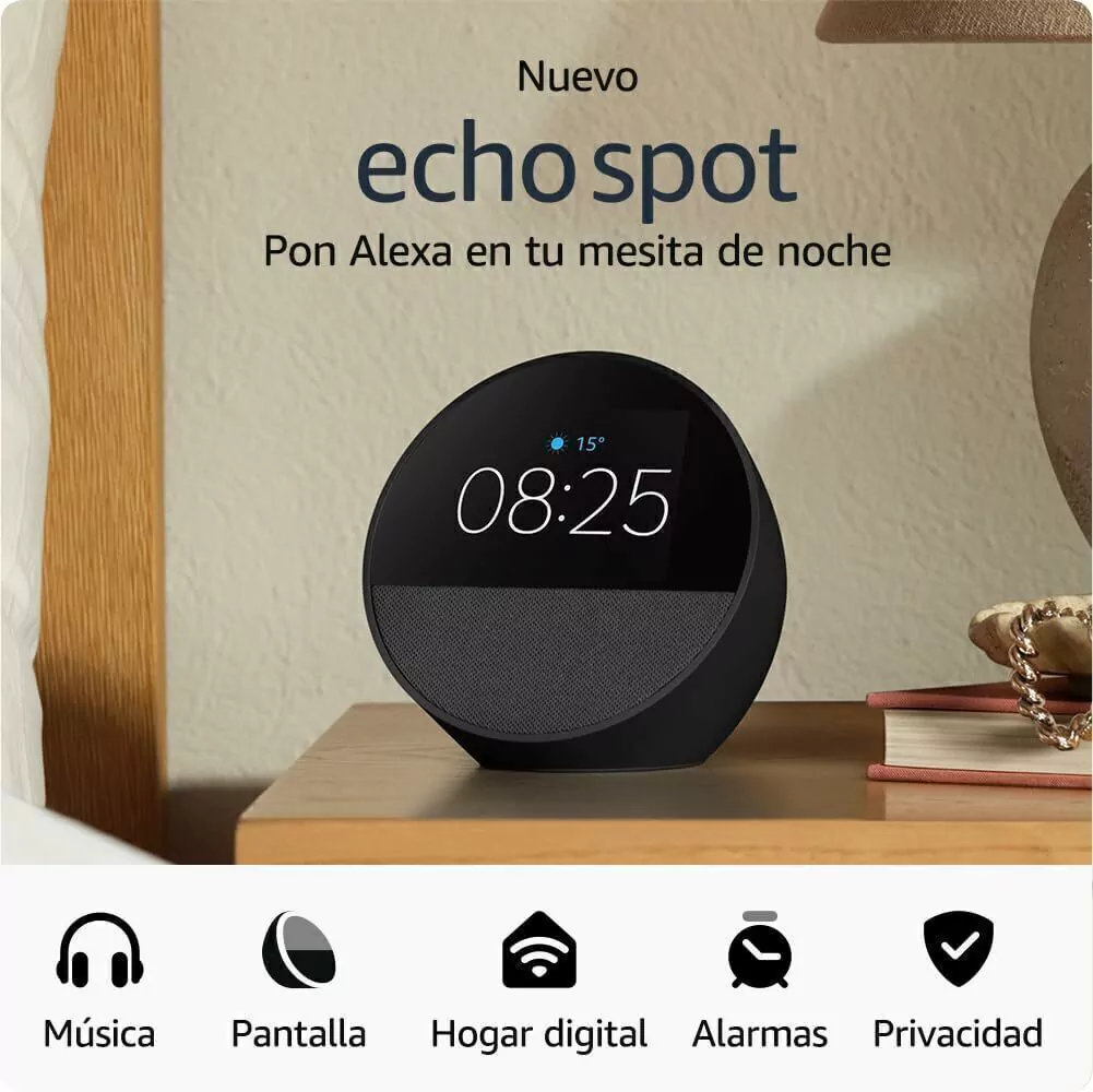 Amazon Echo Spot (Ultimo Modelo) | Despertador inteligente con sonido de calidad y Alexa | Negro - Imagen 7