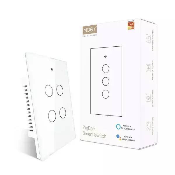 Interruptor Smart Pared Táctil ZigBee 4 Canales 600W 220V