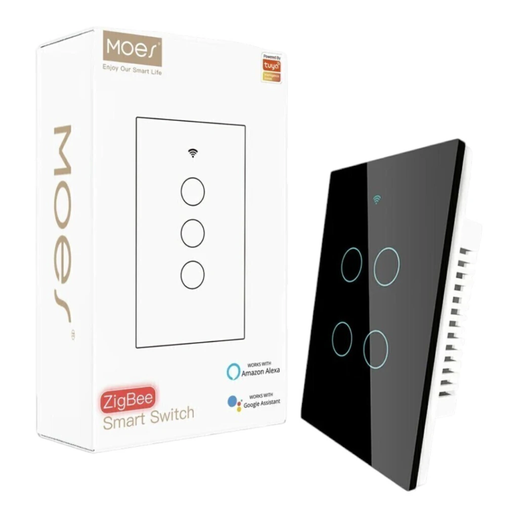 Interruptor Tecla MOES Smart Pared Táctil ZigBee 4 Canales