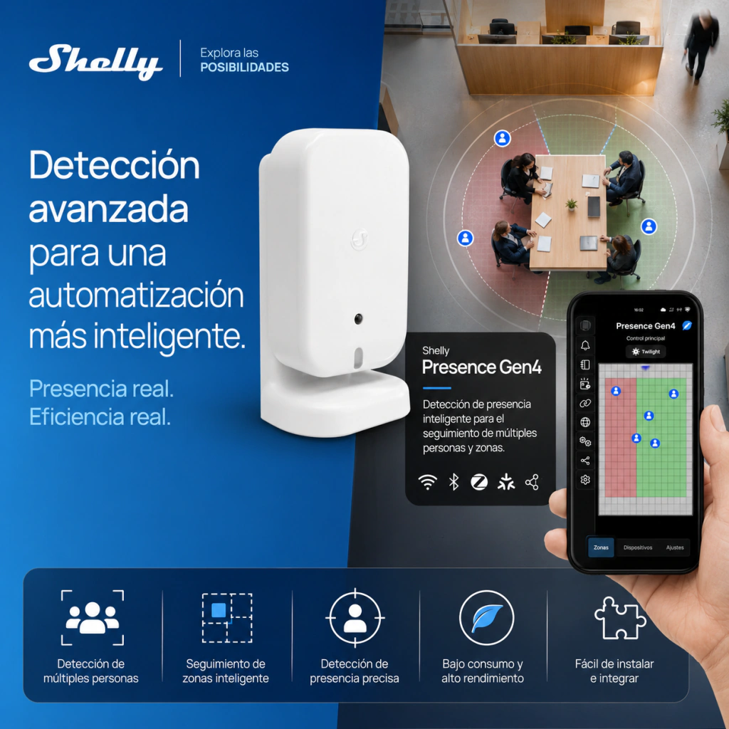 Shelly Presence Gen4 – Sensor de Presencia mmWave WiFi Zigbee Matter - Imagen 2